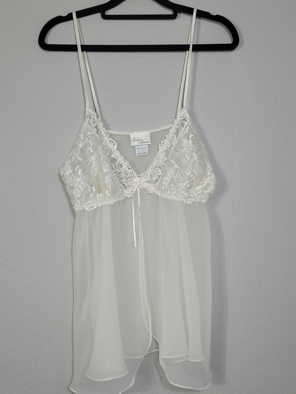 Vintage Intimo Amore Lace Sheer Nightie Slip Dress Size S/M White Coquette Fairy